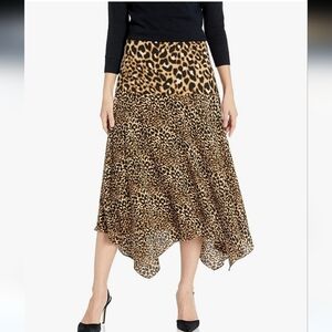 Calvin Klein Cheetah Print Asymmetrical Midi Skirt Size 10 Side Zip Leopard